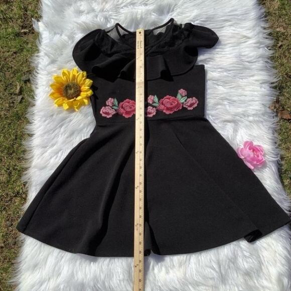 Children’s Place Floral Black Short Dress Size XXL 16 Juniors Formal Dance Frill - Picture 5 of 10